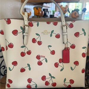 Coach Cherry Patterned Cream Tote